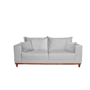 Sofá Fixo Living 3 Lugares Pequim Veludo Bege Cinza Prata