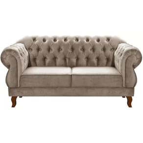 Sofá Chesterfield 2 Lugares Duquesa Vintage Retrô Capitonê Veludo Capuccino