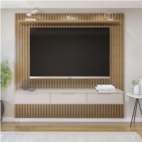Painel Suspenso 227,6 Cm Com Nicho Vitória 100% Mdf Cinamomo/off White
