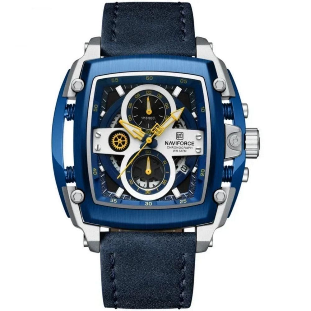 Relógio Masculino Mostrador Grande Design Tonneau à Prova D `água Azul