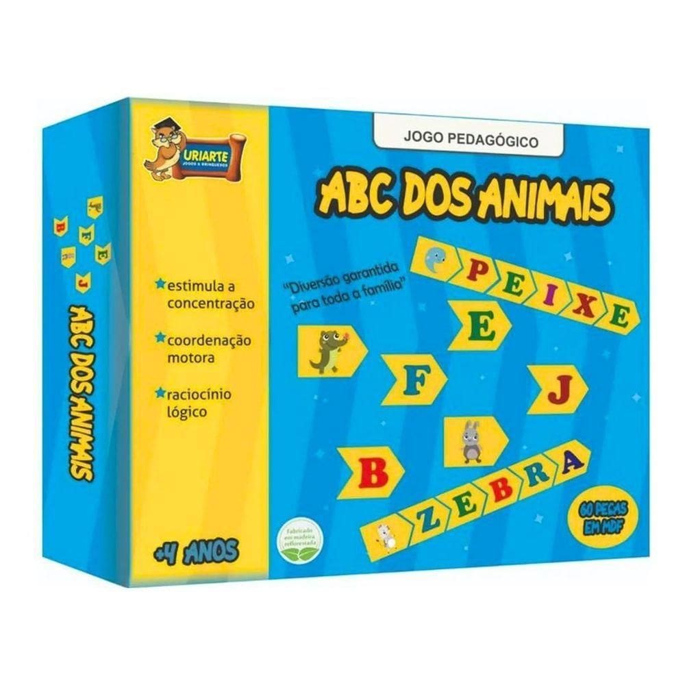Jogo Pedagógico Abc Dos Animais - 60 Peças