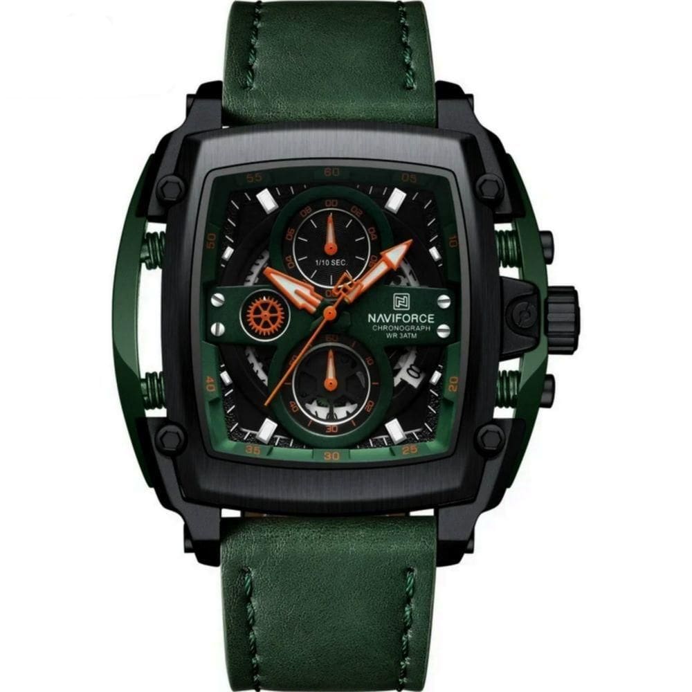 Relógio Masculino Mostrador Grande Design Tonneau à Prova D `água Verde Preto