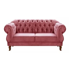 Sofá Chesterfield 2 Lugares Duquesa Vintage Retrô Capitonê Suede Rosa
