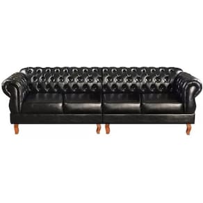 Sofá Chesterfield 4 Lugares Duquesa Vintage Retrô Capitonê Couro Preto