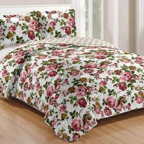 Kit Cobre Leito Colcha Daily Queen 3 Peças Dupla Face Estampado - Floral 48 - 100% Poliéster