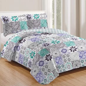 Kit Cobre Leito Colcha Daily Queen 3 Peças Dupla Face Estampado Floral - Floral 26 - 100% Poliéster