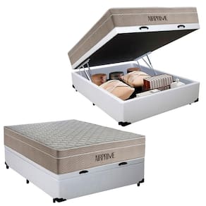 Cama Box Baú Casal Sintético Cremil + Colchão Molas Ensacadas Airprime 138cm Branco - Suporta Até 120kg Por Pessoa