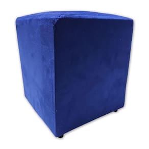 Mini Puff Banqueta Quadrado Cubo Decorativo Courino e Suede Azul Royal Suede