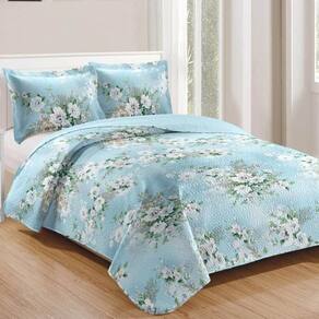 Kit Cobre Leito Colcha Daily Queen 3 Peças Dupla Face Estampado Floral - Floral 25 - 100% Poliéster