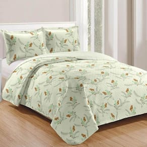 Kit Cobre Leito Colcha Daily Queen 3 Peças Dupla Face Estampado Floral - Floral 24 - 100% Poliéster