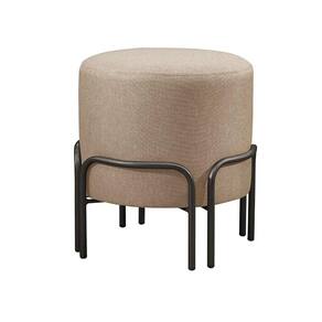Puff Redondo Torvi Em Linho E Base Metal Preto Linho Bege