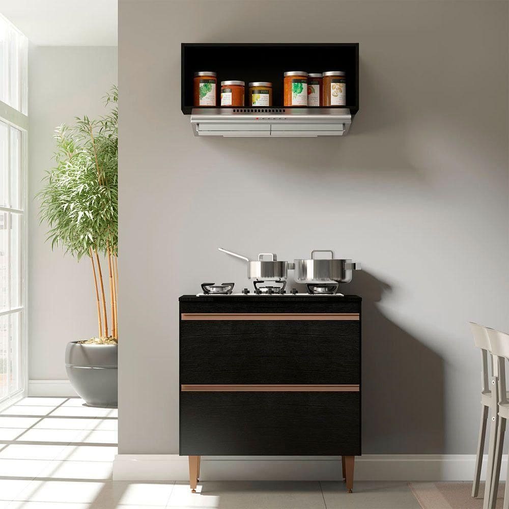 Balcão Para Cooktop Com 2 Gavetas Sabrina 2pçs Menu Móveis Preto