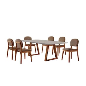 Conjunto Sala De Jantar Mesa Viena 160x90cm Tampo Retângular Vidro-mdf Off White Com 6 Cadeiras évora Courino Marrom