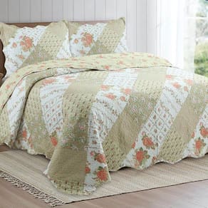 Kit Cobre Leito Colcha Daily Queen 3 Peças Dupla Face Estampado - Floral 33 - 100% Poliéster