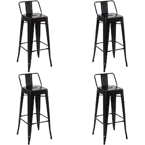 Kit 4 Banquetas Alta Oficial Iron Tolix Com Encosto Preto
