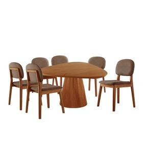 Conjunto Sala De Jantar Mesa Gênova 130cm Tampo Orgânico Laminado Com 6 Cadeiras évora Courino Marrom