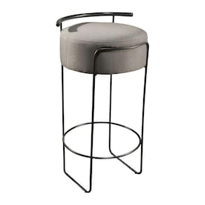 Banqueta Olivia Em Linho E Base Metal Preto Linho Cinza