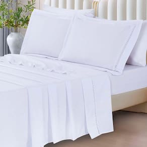 Jogo De Lençol Rebeca Queen 4 Peças Micropercal 300 Fios Ponto Palito Minimal - Branco