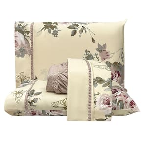 Jogo De Lençol Lislie Queen 4 Peças Micropercal 300 Fios Estampado Floral - Buque Rosê - 100% Poliéster