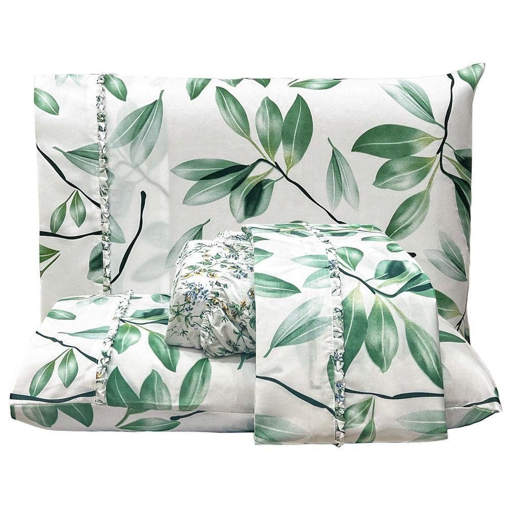 Jogo De Lençol Lislie Queen 4 Peças Micropercal 300 Fios Estampado Floral - Verde - 100% Poliéster