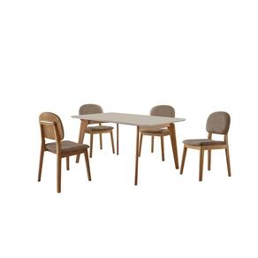Conjunto Sala De Jantar Mesa Paris 140x90cm Tampo Retângular Vidro-mdf Off White Com 4 Cadeiras Siena Veludo Cinza