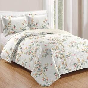 Kit Cobre Leito Colcha Daily Queen 3 Peças Dupla Face Estampado Floral - Floral 20 - 100% Poliéster