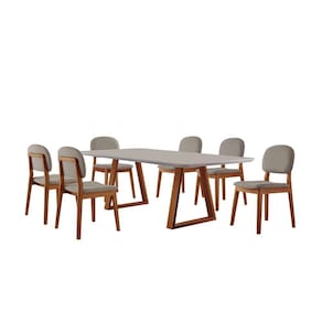 Conjunto Sala De Jantar Mesa Viena 160x90cm Tampo Retângular Vidro-mdf Off White Com 6 Cadeiras évora Linho Cinza