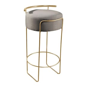 Banqueta Olivia Em Linho E Base Metal Dourado Linho Cinza