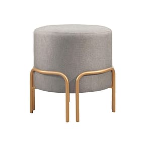 Puff Redondo Torvi Em Linho E Base Metal Dourado Linho Cinza