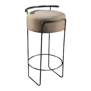 Banqueta Olivia Em Linho E Base Metal Preto Linho Bege Claro