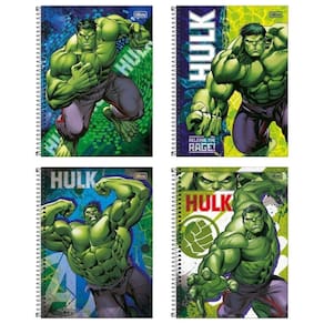 Kit C- 4 Caderno Universitário Hulk Tilibra Capa Dura Espiral - 1 Matéria 80 Folhas