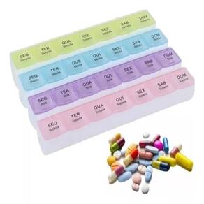 Porta Remedios Semanal Caixa Comprimidos Organizador Diario Suplementos Colorido 28 Divisoes Capsulas 4x Dia