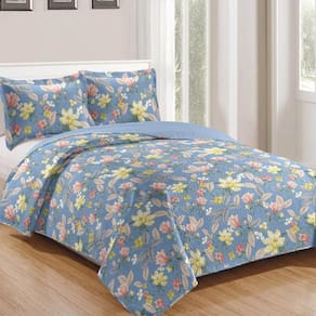 Kit Cobre Leito Colcha Daily Queen 3 Peças Dupla Face Estampado Floral - Floral 22 - 100% Poliéster