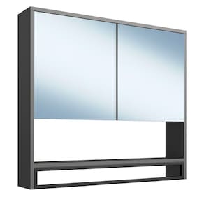 Armario Espelheira Suspenso 80 Cm 2 Portas E Toalheiro P1041 Grafite Pp Milani Store Grafite