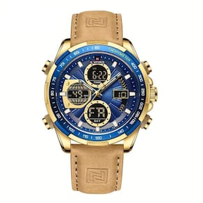 Relógio Esportivo De Luxo À Prova Da Água Com Funções De Data E Cronógrafo Azul Dourado