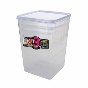 Kit Porta Arroz Café Acúcar 3 Peças Hermético 1,5, 3 E 4,5l Branco