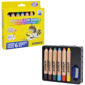 Lápis De Cor Jumbo Super Mina 11mm Acrilex - 6 Cores