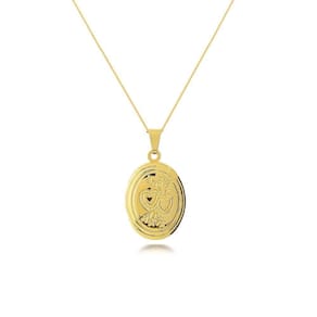 Colar Relicário Oval Pequeno Com Detalhes Em Coração Banhado Em Ouro 18k - 1 Foto - Corrente 45cm + 5cm
