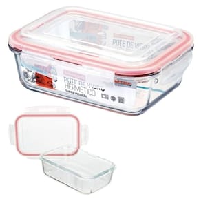 Vasilha De Vidro Hermética Com Tampa 1040ml Mantimentos Para Microondas Freezer Congelador Geladeira Comida Pote