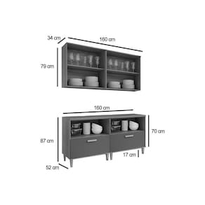 Cozinha Bella 4 Peças S- Portas (2 Armários +2 Balcões) 160cm Freijo-titanium Mgm