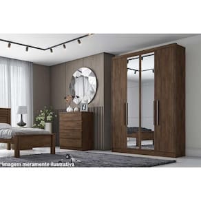 Guarda Roupa Solteiro 4 Portas E 3 Gavetas C- Espelho Moderni-sevilha Cumaru-fendi