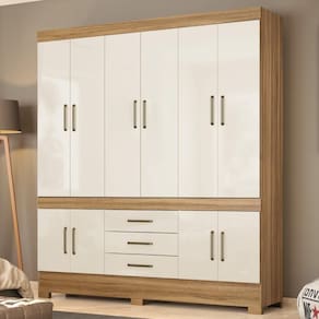 Guarda Roupa Casal 10 Portas E 3 Gavetas New Murano Amêndola Touch-off White