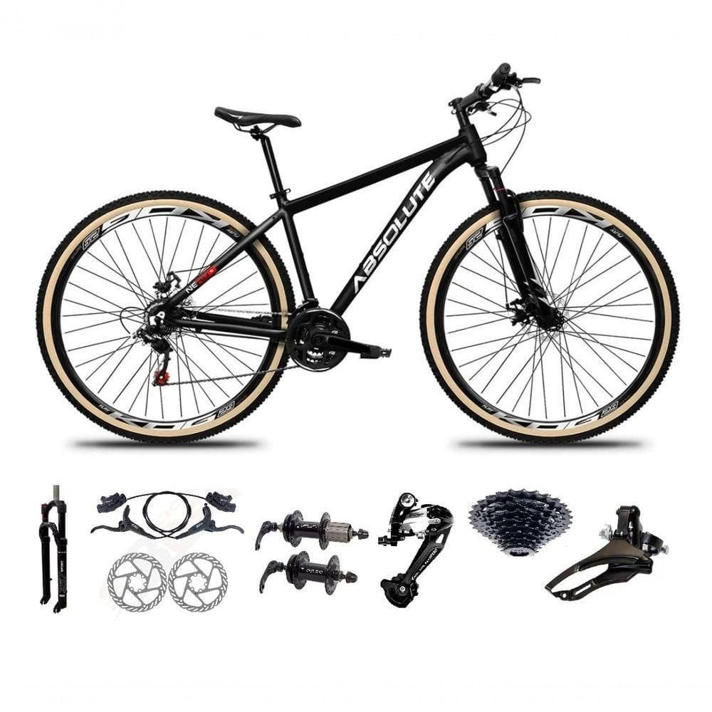 Bicicleta Aro 29 Absolute Nero 5 Freio Hidráulico K7 27v Garfo Com Trava Pneu Com Faixa - Preto Tam.19