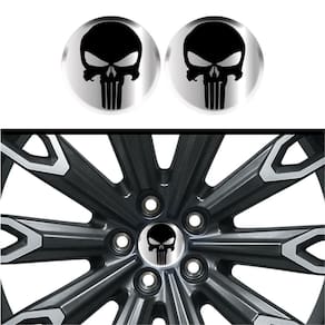 Kit 4 Emblema Justiceiro Logo Preta Fundo Cromo 48 Mm Cromo