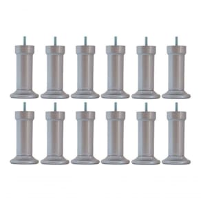 Kit Com 12 Pés Para Cama Box Ou Baú Queen King Size Plástico Ultra Resistente Varian Cinza 13cm Altura