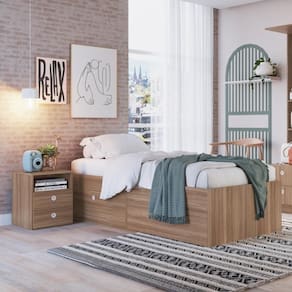 Quarto Juvenil Com Cama, Guarda Roupas E Mesa De Cabeceira 80 Tókio Montana