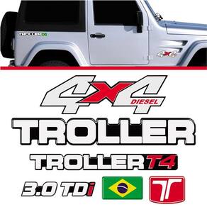 Kit Adesivos Emblema Troller T4 4x4 Diesel 3.0 Tdi 2010 Completo Carro Azul Trl09 Preto