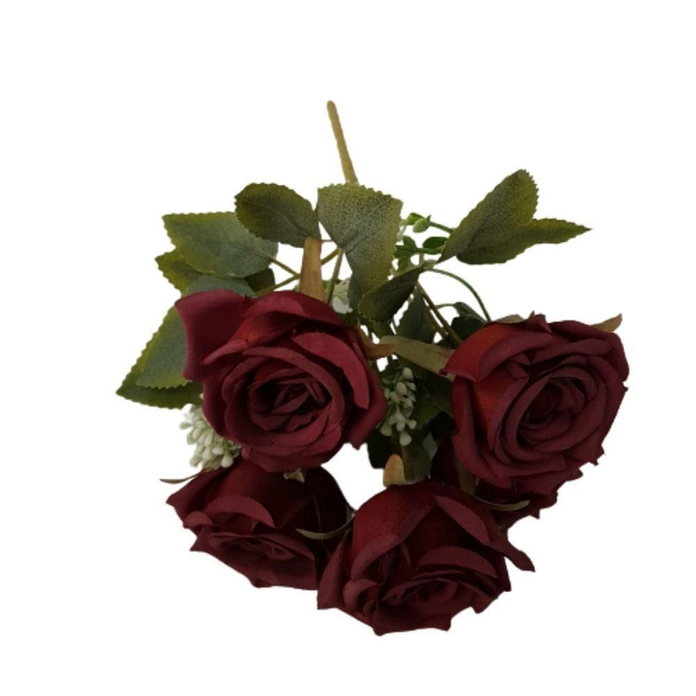 Flor Artificial Buquê Com 5 Rosas 30cm