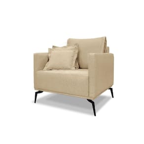 Poltrona Decorativa Livorno Linho Com Pés Em Aço SSX Multicoisas Dourado