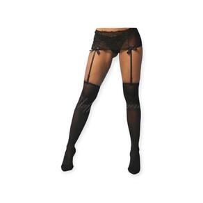 Cinta Em Renda Com Ajuste E Meia Preta - Yaffa Lingerie - Preto